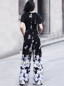 Black Floral Jumpsuit Short Sleeve Wide Leg Jumpsuit - TD Mercado