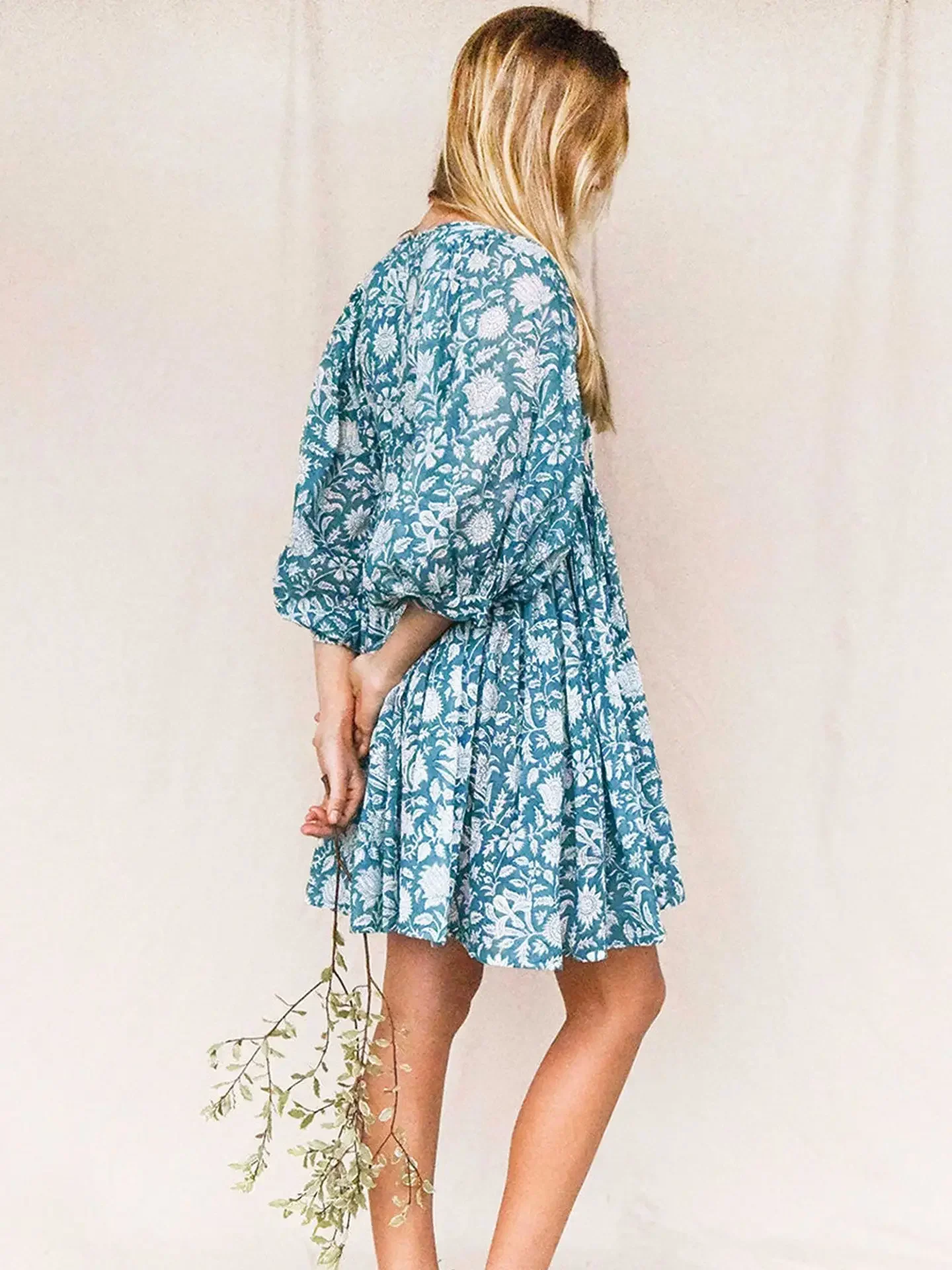 Bohemian Retro Loose Fit Printed Frock Middle Sleeve Floral Casual Mini Elegant - Image 11