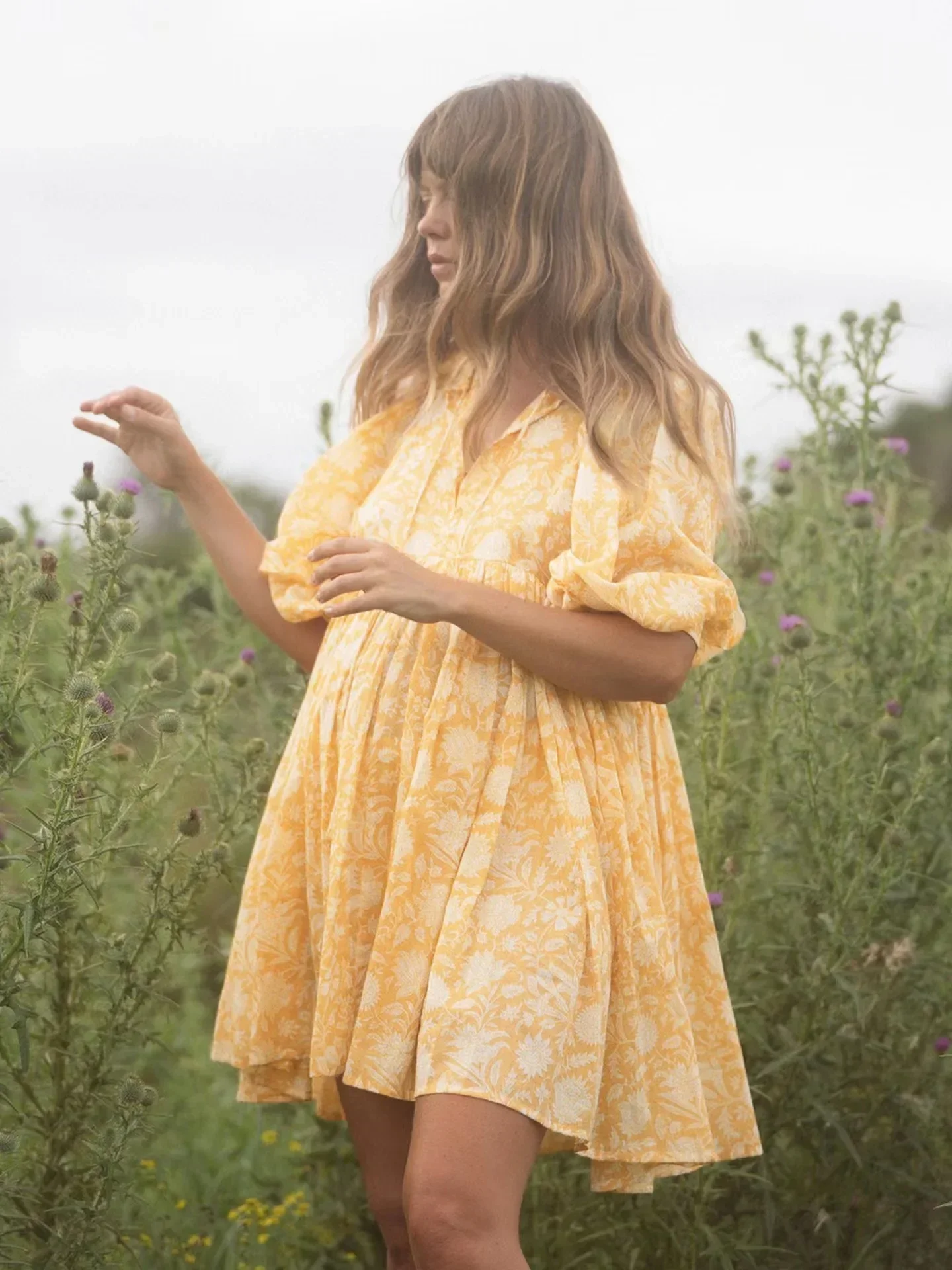 Bohemian Retro Loose Fit Printed Frock Middle Sleeve Floral Casual Mini Elegant - Image 3