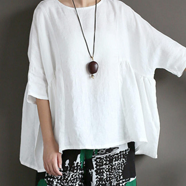 Casual Half Sleeve Asymmetric Retro Blouse - TD Mercado