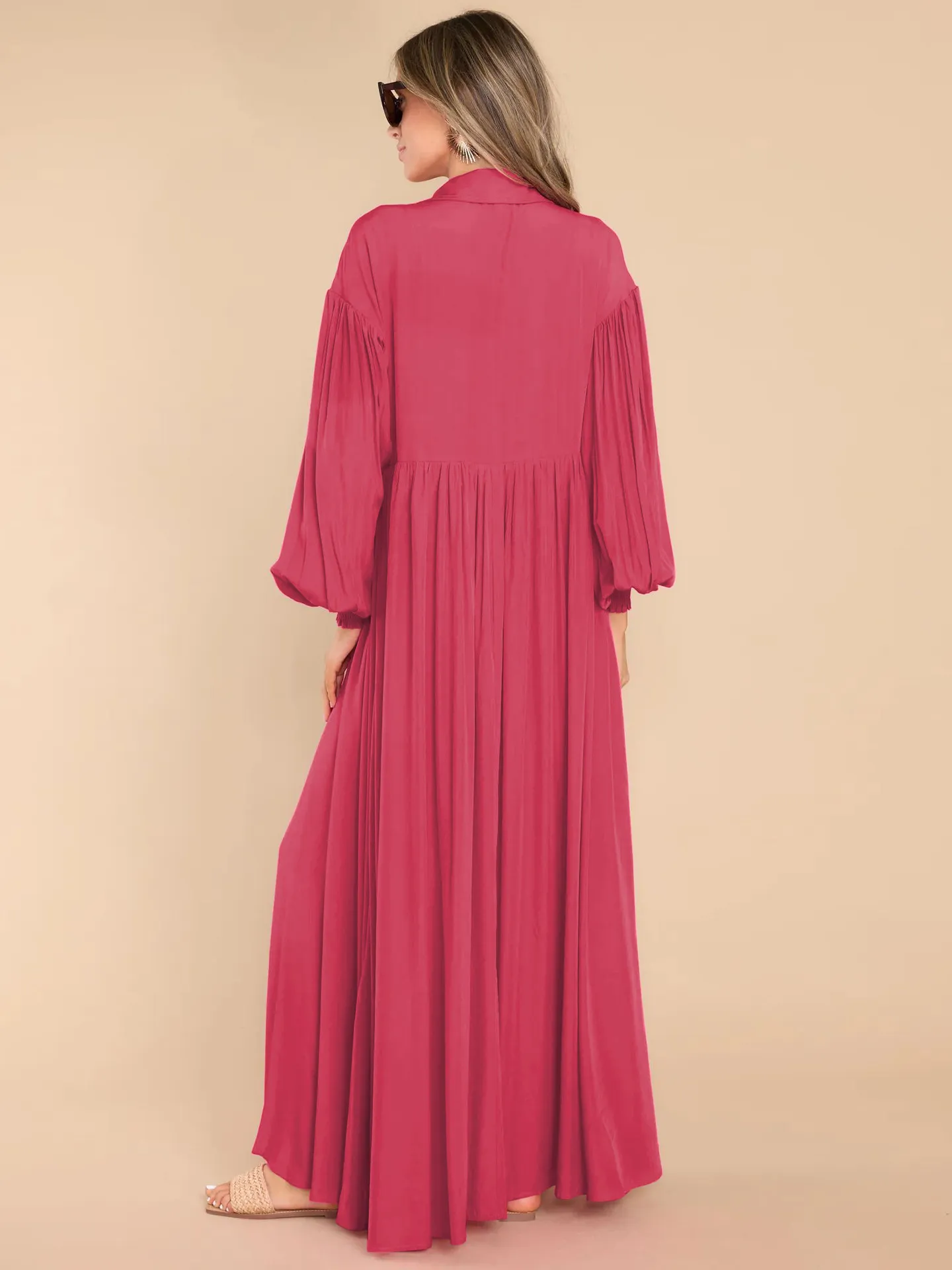 Casual Long Single Breasted Elegant Fashion Loose Lantern Sleeve Oversized Dress - Image 2