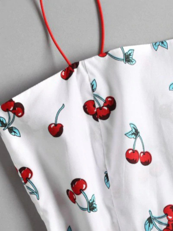 Cherry Print Apron Cami Sundress - White S - TD Mercado