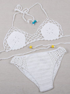 Crochet Nonsmoking Halter Straps Bikini White Polyester Swimsuit For ...