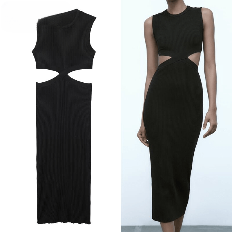 Cut Out Bodycon Long Dress Women Sexy Midi Party Dresses Sleeveless Summer Dress