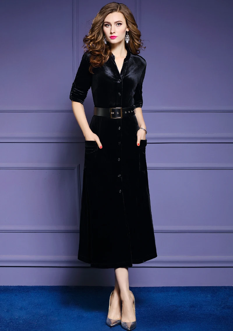 Elegant Velvet Festa High Quality Femme Fashion Designer Dress Vestidos