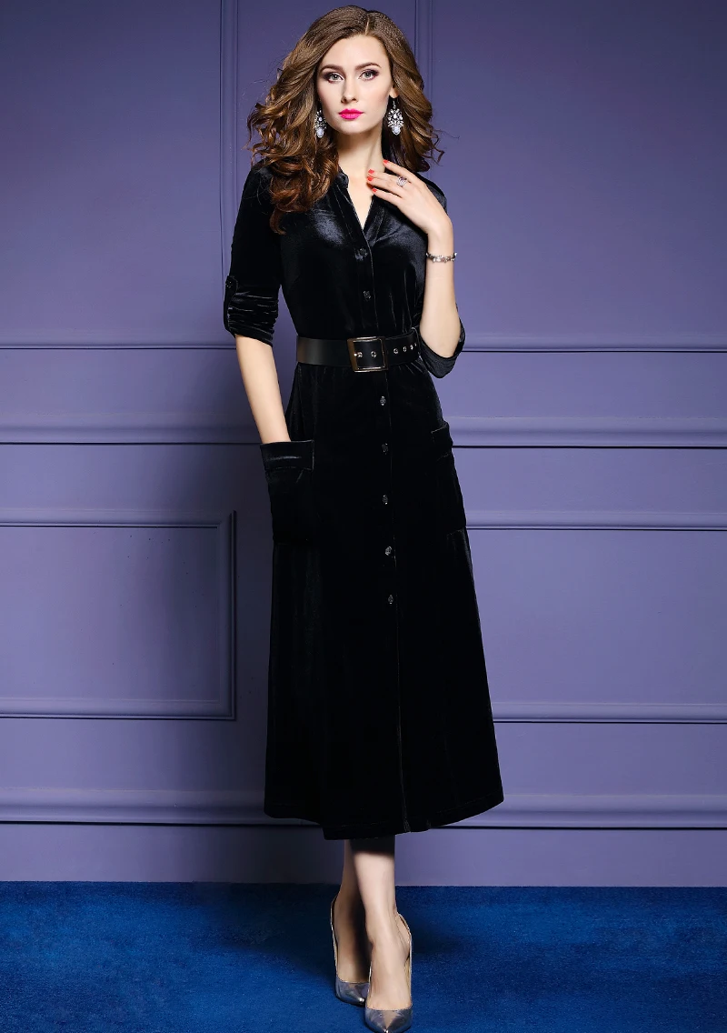 Elegant Velvet Festa High Quality Femme Fashion Designer Dress Vestidos - Image 4