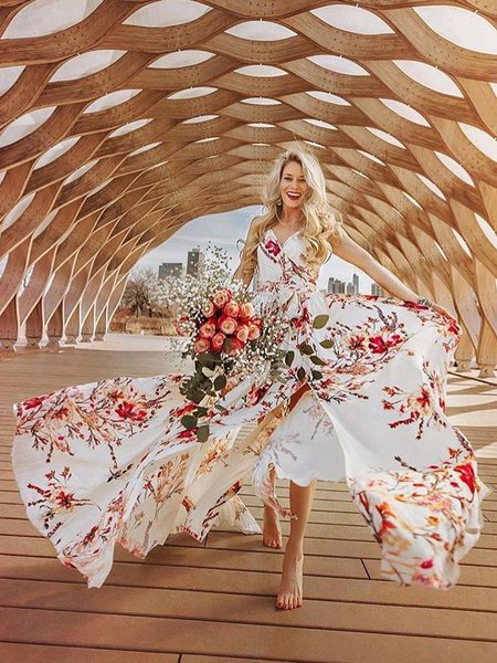 Floral Maxi Dress Chiffon Wrap Dress ...