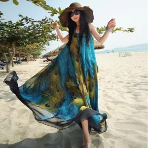 Large Swing Bohemian Style Beach Printed Chiffon Dress