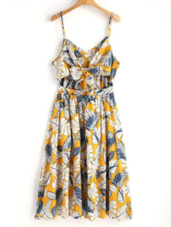 Leaf Print Tie Back Cami Midi Dress - TD Mercado