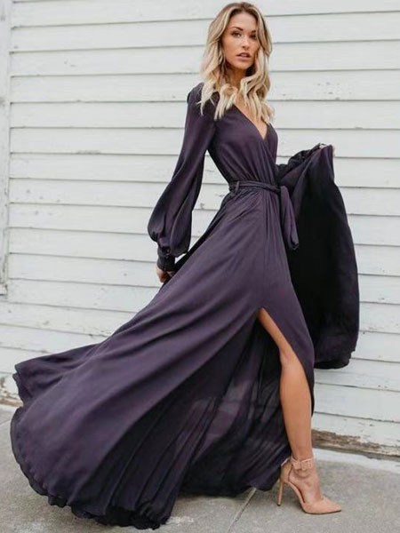 long sleeve maxi dress with split