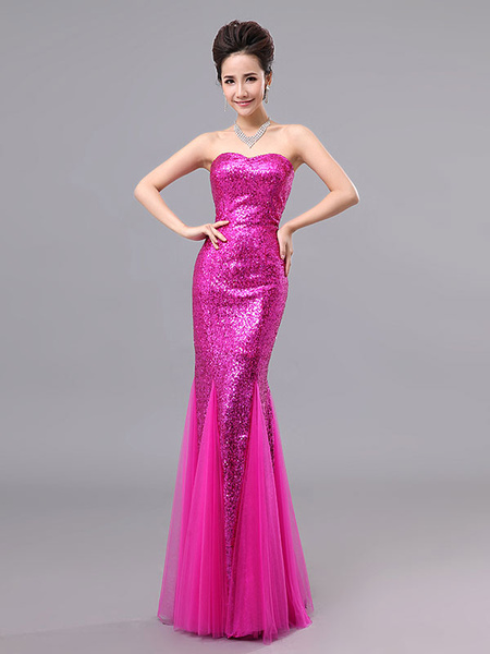 Mermaid Prom Dresses Long Sequin Evening Dress Strapless Formal Gowns ...