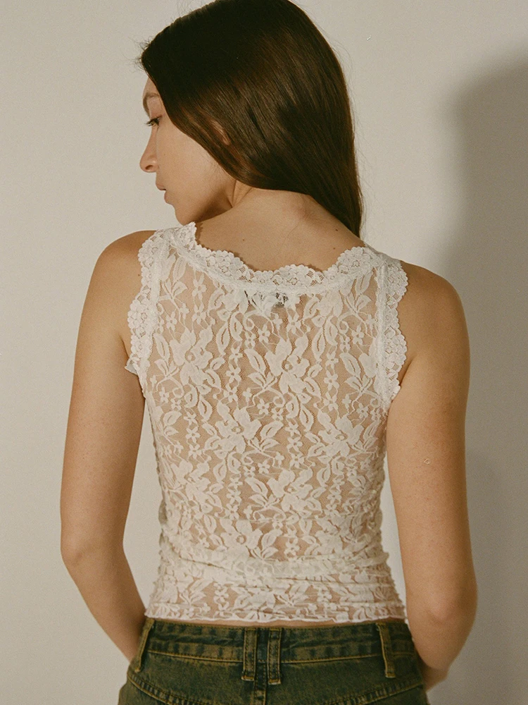 Neck Lace Patchwork Tank Tops Sleeveless Skinny Rib Knitted - Image 4