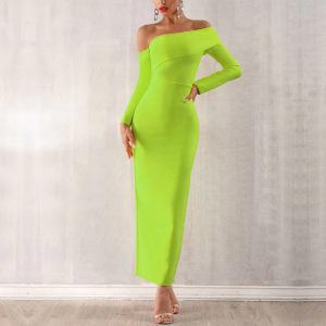 One-Shoulder Celebrity Bodycon Vestido Evening Club Slim Maxi Dresses