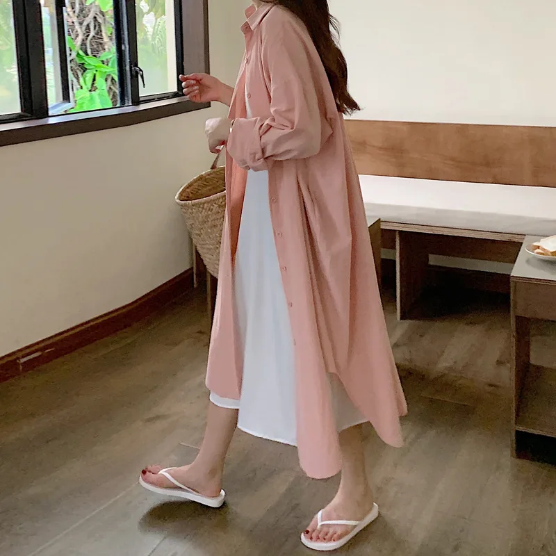 Oversize Casual Linen Cotton Long Sleeve Midi Blouse Loose Shirt Dress - Image 6