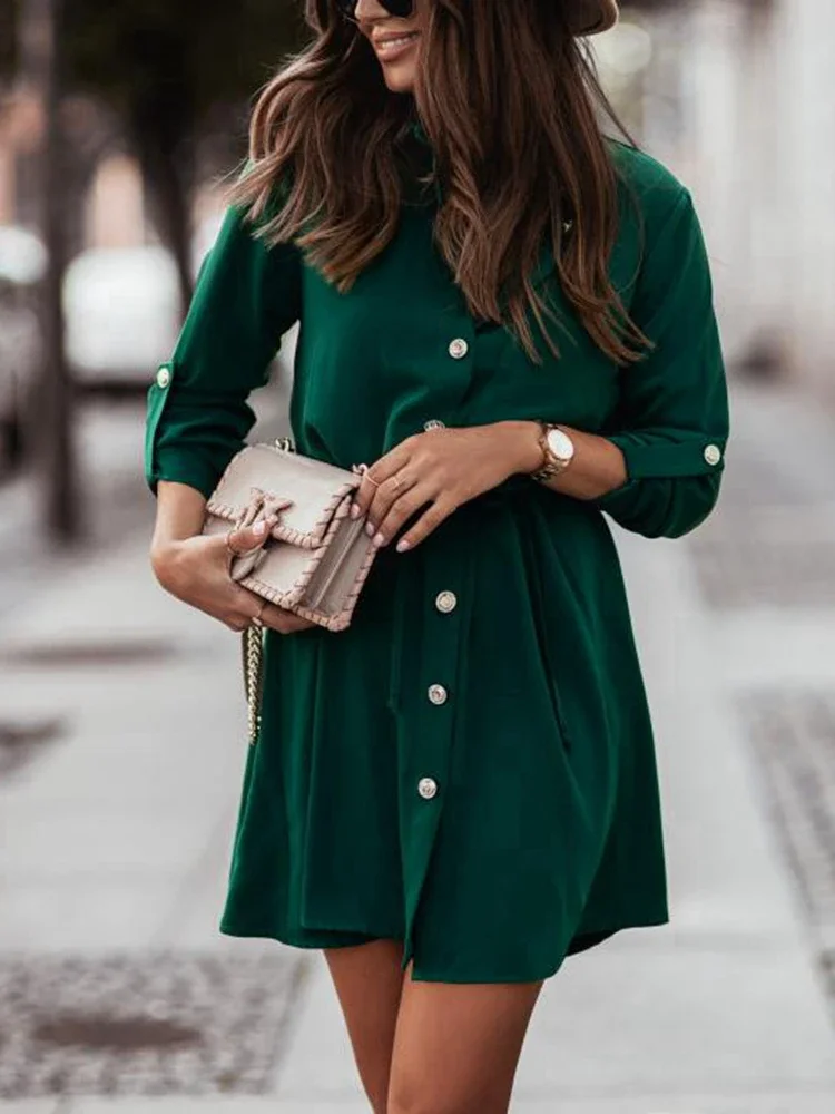 POLO Neck Lace-up Temperament Commuter Sleeved Dress - Image 4