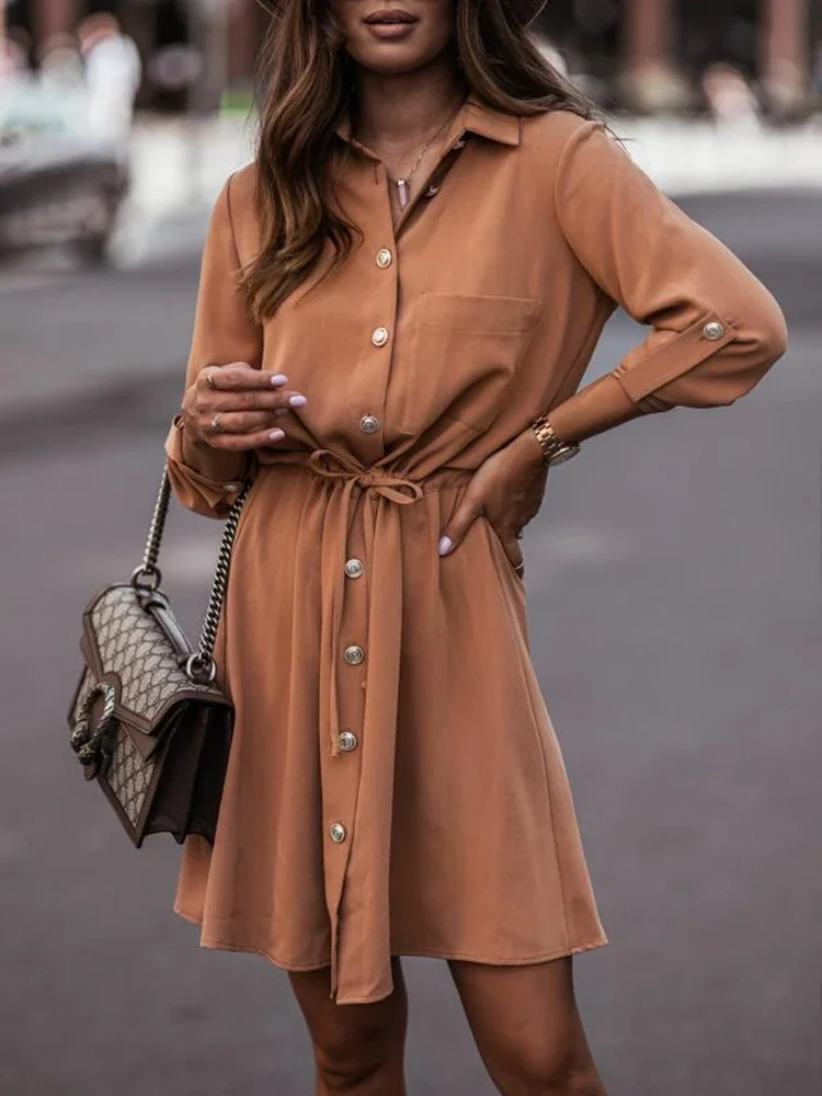 POLO Neck Lace-up Temperament Commuter Sleeved Dress - Image 6