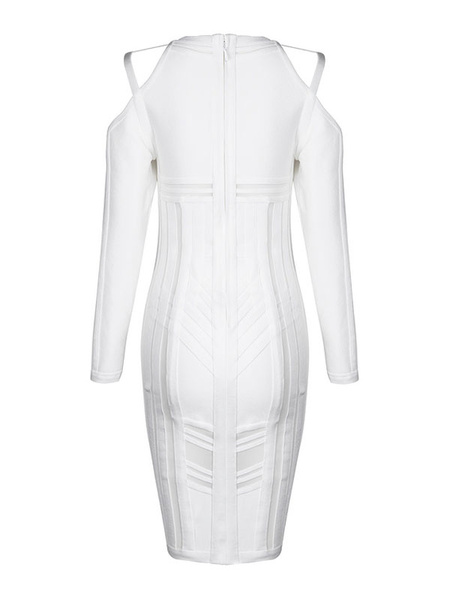 Party Dresses Women Long Sleeve Cold Shoulder Round Neck Cut Out Bodycon Dress - Image 5