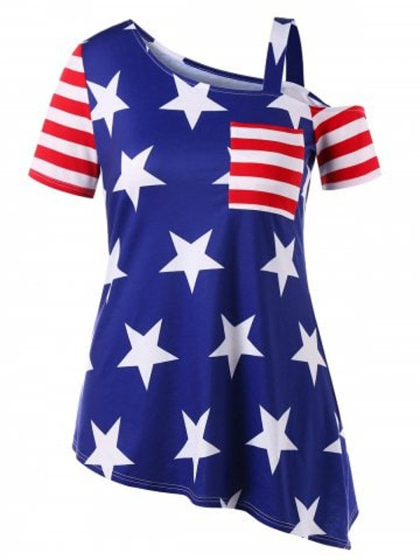 Plus Size American Flag Asymmetric T-shirt - TD Mercado