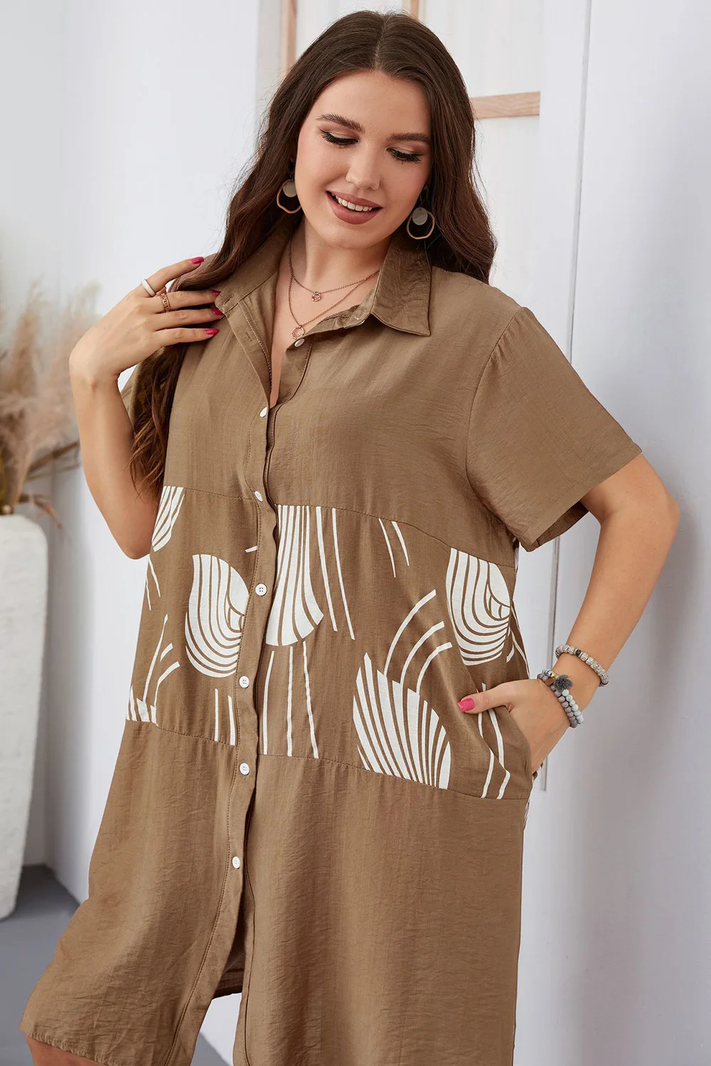 Plus Size Single Breasted Short Sleeve Loose Casual - Image 3