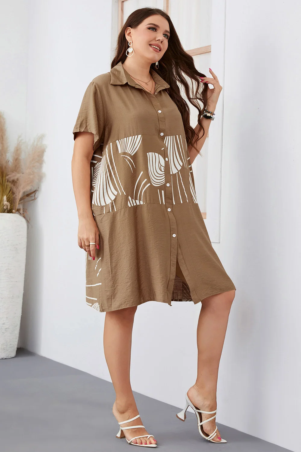 Plus Size Single Breasted Short Sleeve Loose Casual - Image 4