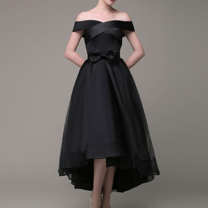 Prom Dress Asymmetrical A Line Organza Sash Bow A Line Evening Dress