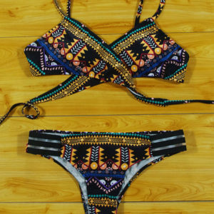Sexy Bikini Swimsuit African Print Cross Front Two Piece Bathing Suits ...