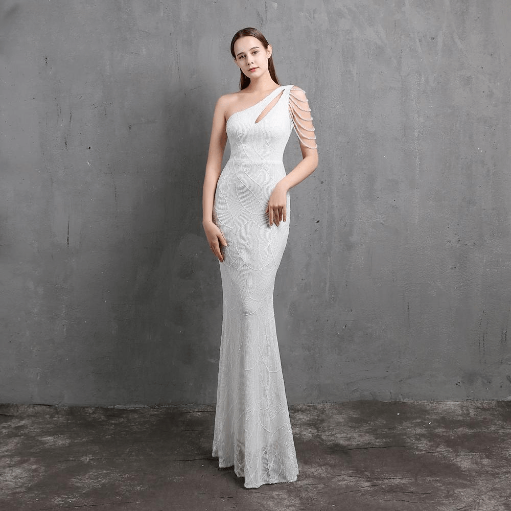 Sexy One Off Shoulder Long Evening Dress Women V Neck Floor Length Evening Party Fashion Female Club