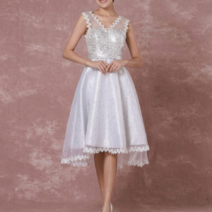 Short High -low Organza Applique Detachable Illusion Homecoming Prom Dress