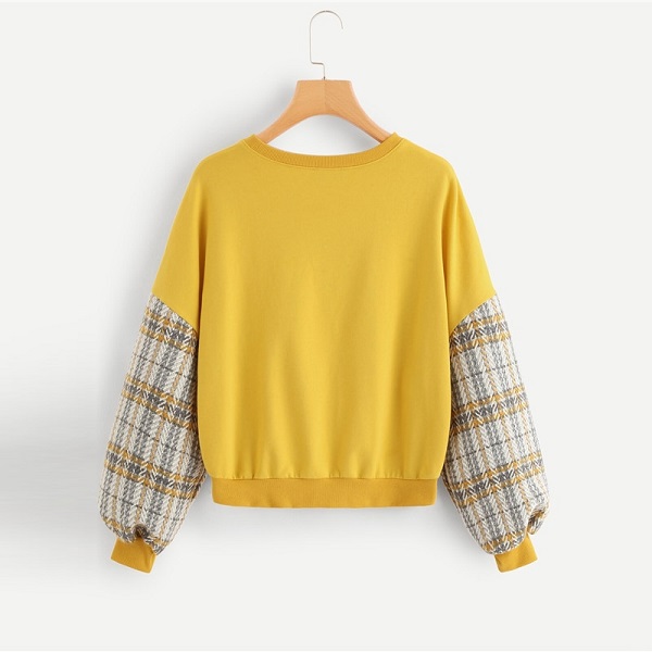 Shoulder Plaid Pullover Sweatshirt Autumn Modern Lady Women Sweatshirts - Image 2