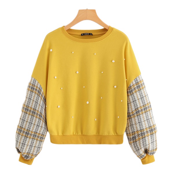 Shoulder Plaid Pullover Sweatshirt Autumn Modern Lady Women Sweatshirts - Image 5