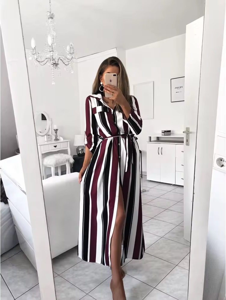 Strip Long Beach Back Ties Strap Slit Dress - Image 2