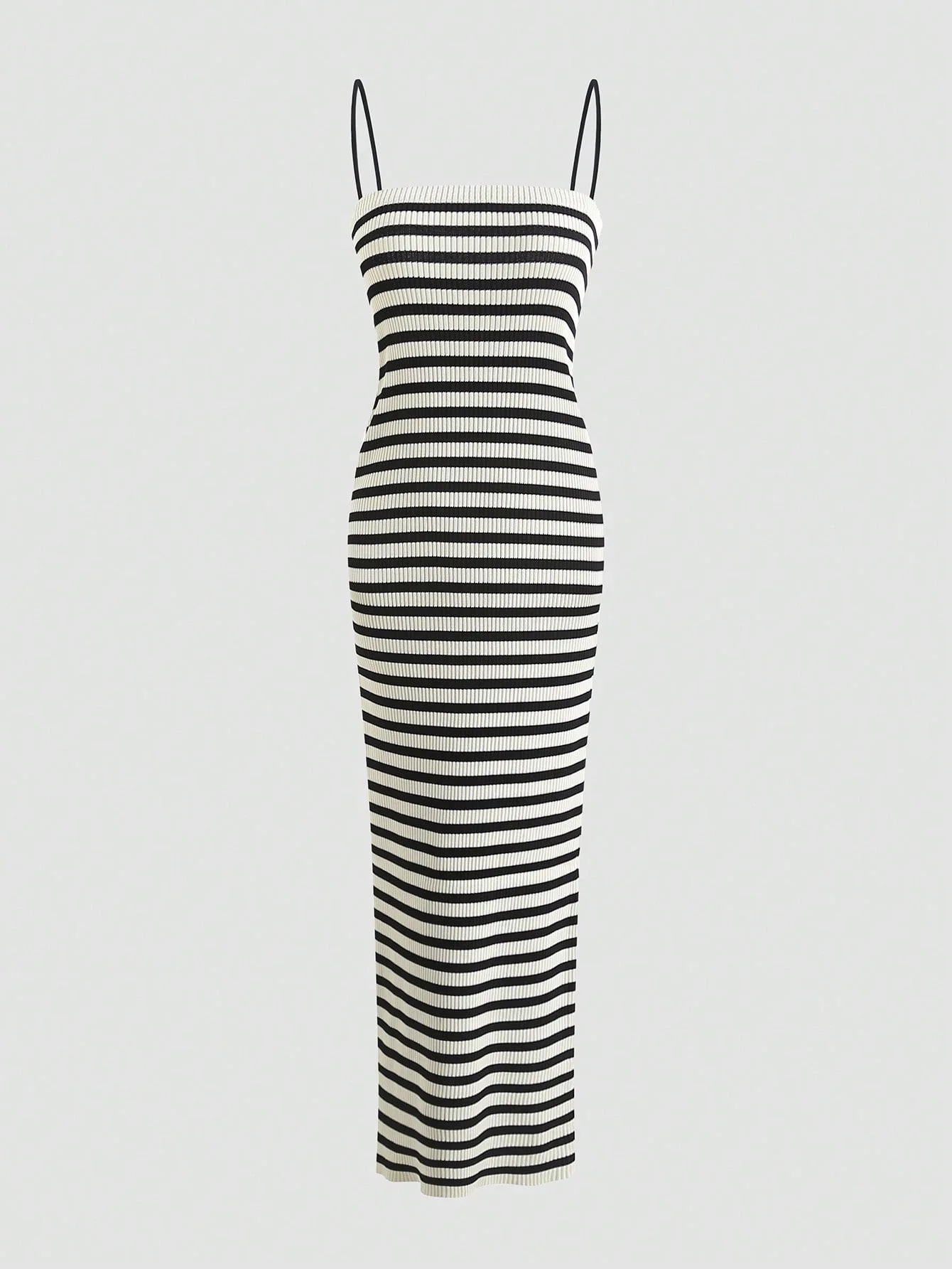 Striped Knit Midi Dress Straight Neck Thin Straps Dresses