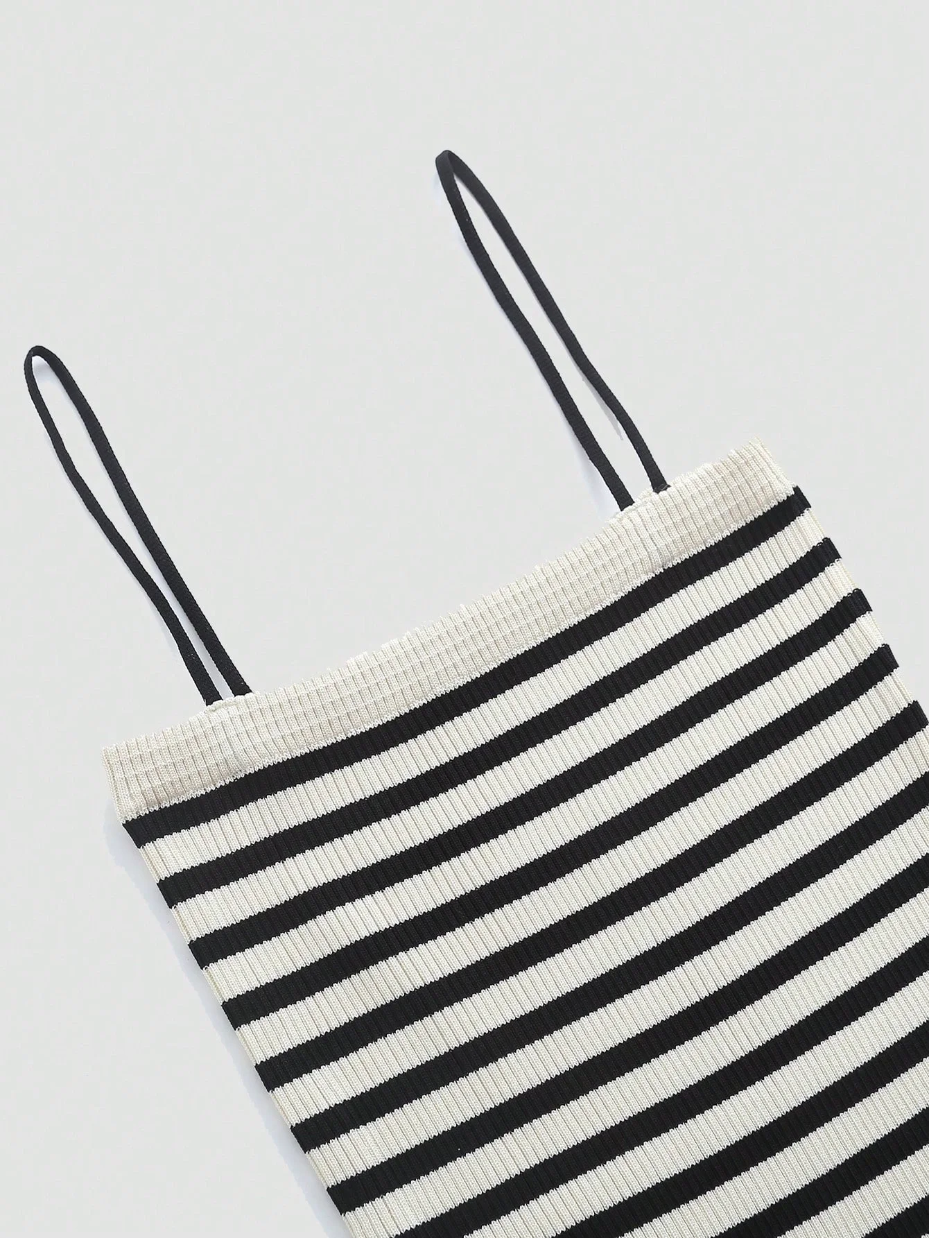 Striped Knit Midi Dress Straight Neck Thin Straps Dresses - Image 3
