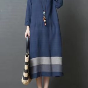 Vintage Style O-neck Loose Comfortable Cotton Linen Long Dress