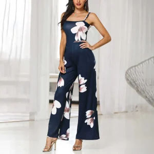 Wide Leg Jumpsuit Floral Backless Knotted One Piece Jumpsuit