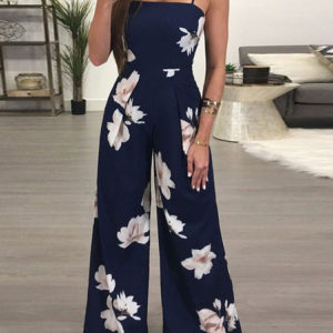 Wide Leg Jumpsuit Floral Backless Knotted One Piece Jumpsuit For Women