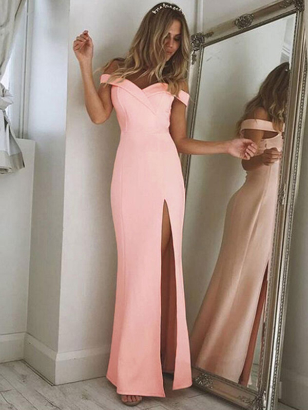 long pink dress with split