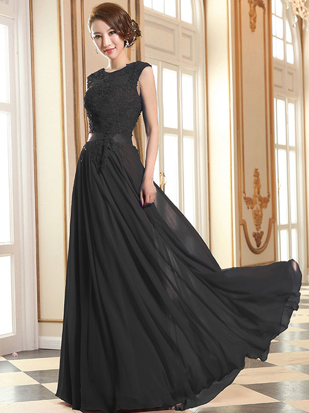 V-Neck Lace Stain A-Line Floor-length Evening Dress | KissProm