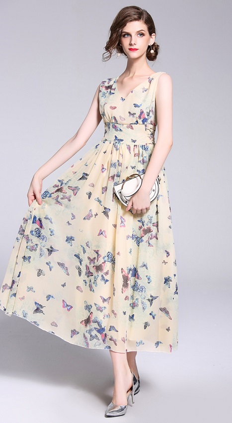 Boho casual Chiffon Butterfly print long dresses - Image 6