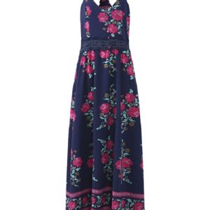 Lady sexy bohemian spaghetti strap useless printed maxi dress