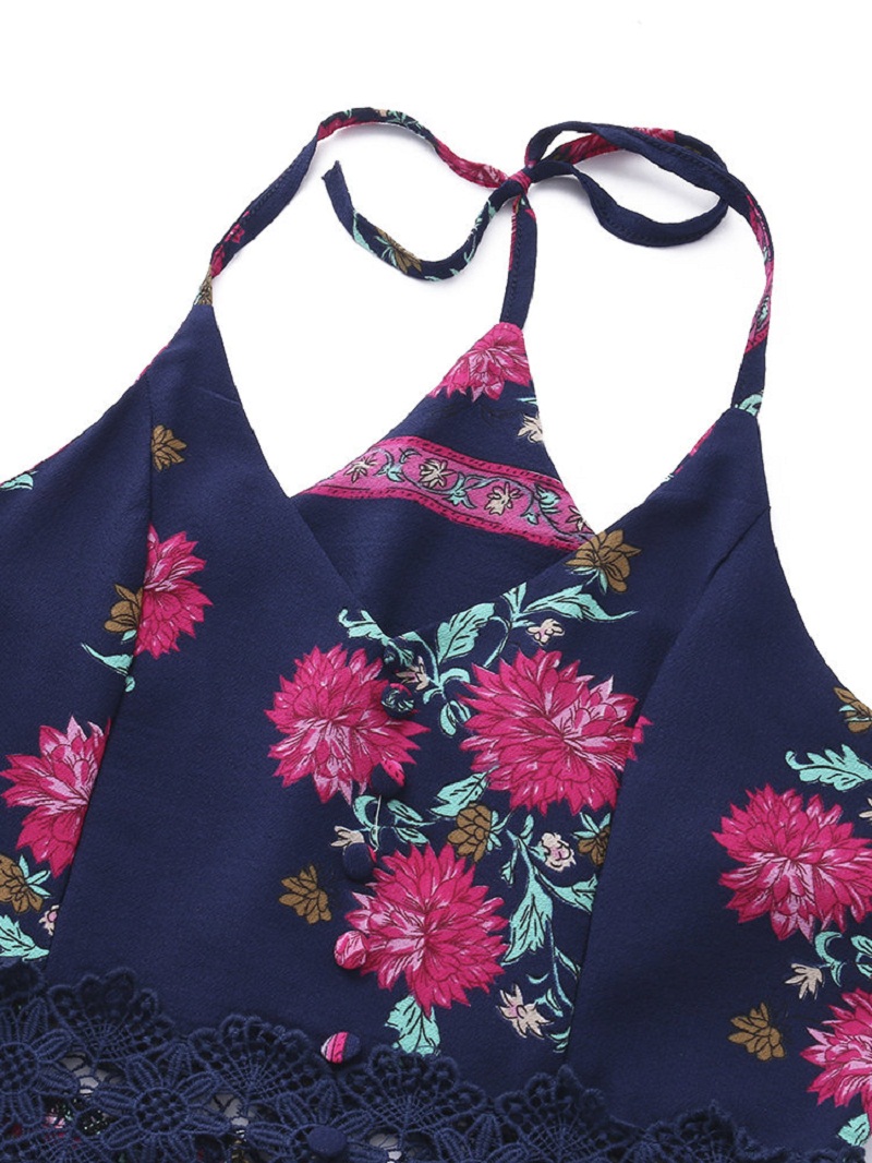 Lady sexy bohemian spaghetti strap useless printed maxi dress - Image 3