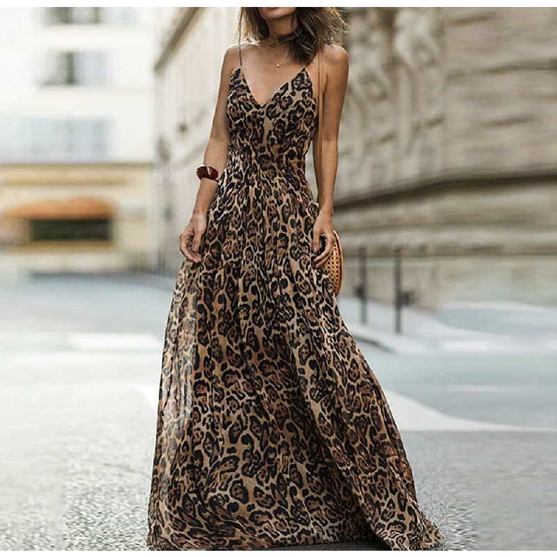 Women Leopard Print Chiffon Maxi Dress Td Mercado