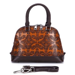 Brenice Genuine Leather Vintage Handbag Embossed Women Shell Shoulder Bag