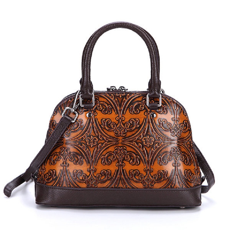 Brenice Genuine Leather Vintage Handbag Embossed Women Shell Shoulder ...