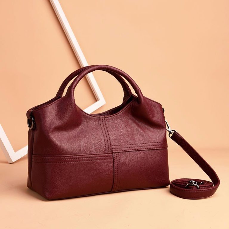 Women Soft Leather Handbags Stitching Solid Large Capacity Shoulder