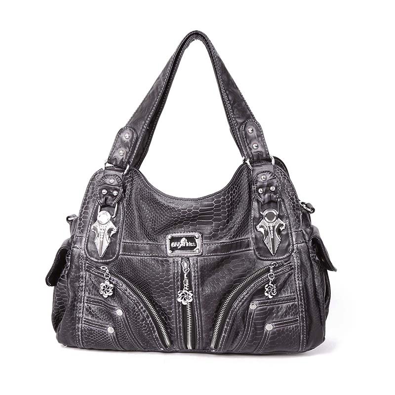 Women Solid Casual Shoulder Bag Washed PU Leather Handbag - TD Mercado