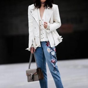 Elegant Embroidery Straight Loose Wilde Street Wear Style Photography Denim Pants