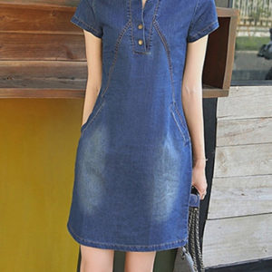 Women Distressed Denim Shell Mini Dress - TD Mercado