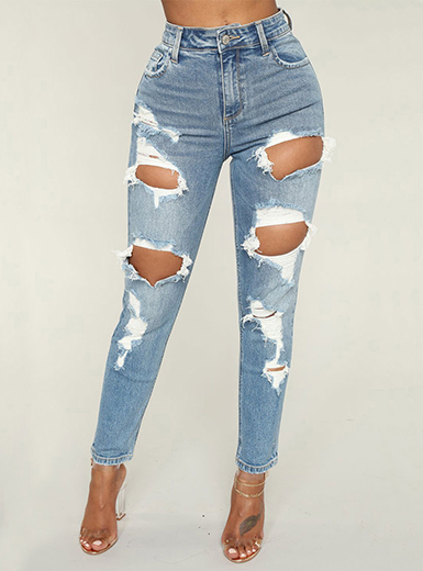 Women Large Cut Outs Distressed Denim Jeans - TD Mercado