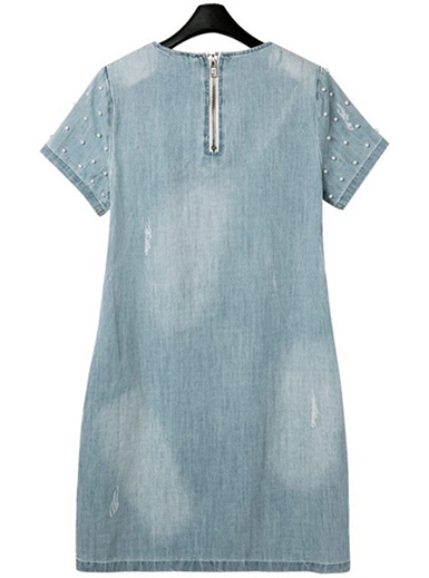 Women Short Sleeve Plus Size Denim Shift Mini Dress - TD Mercado